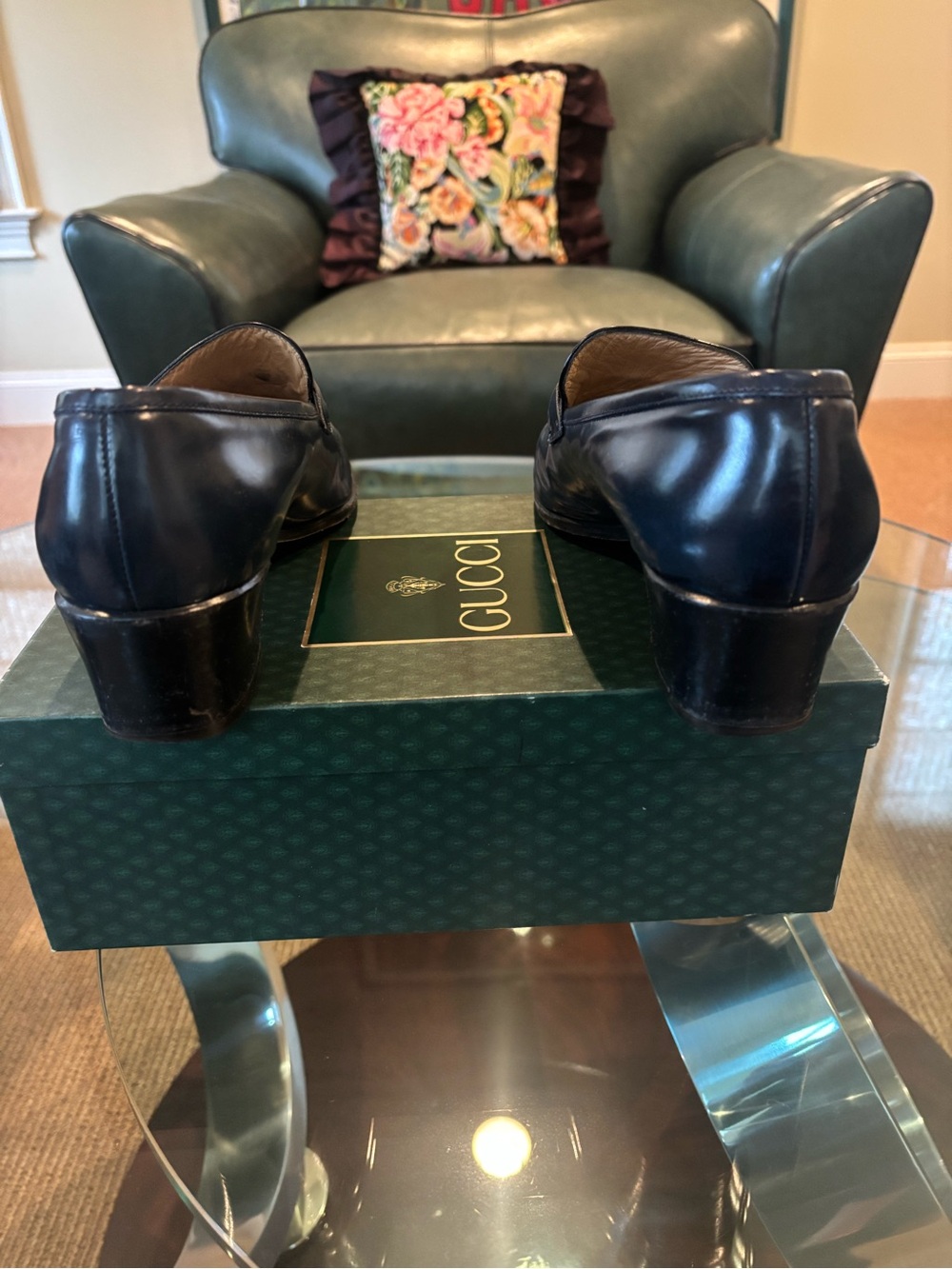 Gucci Navy Leather Woman’s Horsebit Slip-On Loafers - Picture 3 of 5